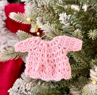 Crochet Baby Ornament - Handmade Girl First Christmas 2024 Pink Crochet Knit, New Mom Dad Kid, Unique Winter Holiday Decor, Shower Keepsake