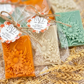 Wildflower Soap Favors - Fall Autumn Bridal Shower Decor, Baby Party Guest Gifts Bulk, Pumpkin Wedding Theme, Thanksgiving Halloween Ideas