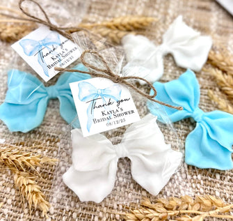 Bow Shaped Soap Favors - Boy Baby in Bloom Shower Party, Thank You Bulk Guest Gift Blue White Table Centerpiece Holiday Bridal Wedding Decor