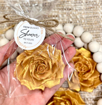 Gold Floral Soap Favors - Flower Rose Wedding Gifts for Guests in Bulk, Bridal Shower Baby Sprinkle Quinceanera, Golden Women Birthday Decor