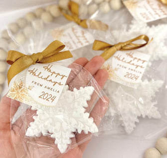 Elegant Bulk Christmas Soap Gifts - Gold White Snowflake Winter Party Guest Office Thank You Favor Baby Shower Bridal Holiday Birthday Decor