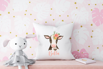 Personalized Pillow Cover - Cow Baby Pillow Cover Calf Baby Pillow Baby Cushion Nursery Pillow Decorations Personalized 18 x 18 Pillow Cover