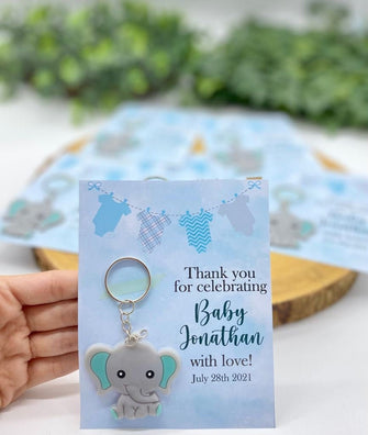 Elephant Baby Shower Favors - Boy Elephant Keychain Favors, Personalized Baby Elephant Decorations Boy, Elephant Key Chain Baby Boy Shower