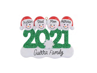 Snowman Family Christmas Ornament - 2021 Personalized Ornament, Christmas Tree Decoration, Holiday Gift, Family of 2 3 4 5 6 People Ornament