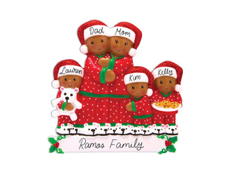 African American Ornament - Couple, Family of 3, 4, 5 People Christmas Ornament, Ethnic Brown Skin Pajama Family Ornament, Personalized 2024