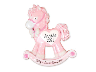 Pink Riding Horse Baby's First Christmas Ornament - Pink Baby Girl Ornament 2022 Quarantine Ornament 2022 -- Personalized