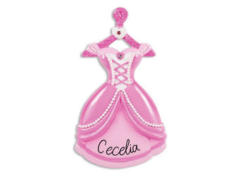 Princess Dress Ornament - Personalized Christmas Ornament for Girl Kids, 2024 Custom Princess Personalized Girl Gift, Pink Princess Ornament