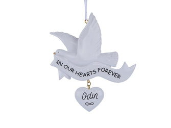 In Our Hearts Forever Ornament - Personalized Memory Ornament, Christmas Tree Holiday Gift Dove Passed Away Ornament