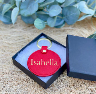 Personalized Leather Keychain - Personalized Gift for Her Women Girl Friend, Custom Gift Accessories Red Gold Leather Keychain with Name