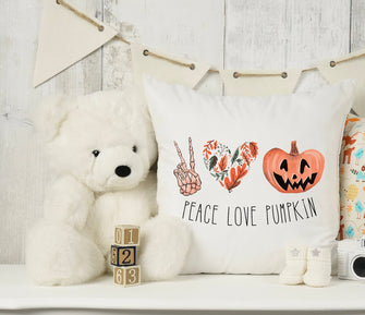 Fall Pillow Cover 18x18 - Peace Love Pumpkin Pillowcase, Thanksgiving Decoration, Halloween Throw Pillow Covers 18x18, Baby Nursery Decor
