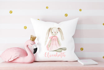 Bunny Pillow Cover - Baby Girl Gift Personalized, Nursery Decor Girl, Baby Throw Pillow Cover Newborn Gift, Pink Bedding Girl Animals Custom
