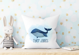 Whale Pillow Cover - Whale Nursery Decor Personalized, Boy Baby Gift Ocean, Under the Sea Nautical Baby Room Decor, Custom Baby Shower Gift