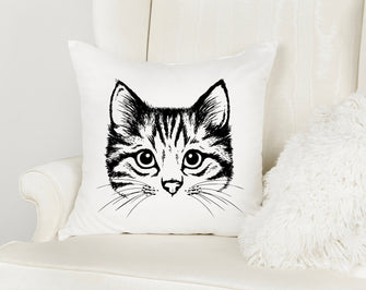 Cat Face Pillow - Cat Lover Gift Men Women, Cat Home House Decoration Black and White Pillow Cover Minimalist Case Pillowcase Gift for Her