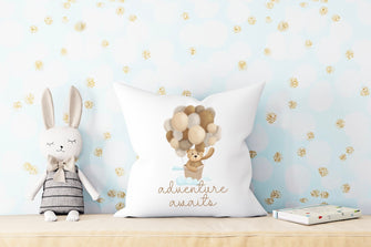 Nursery Pillow Cover - Teddy Bear Baby Boy Gift Personalized Adventure Awaits Nursery Decor Boy Bedding Throw Pillow Custom Baby Shower Gift