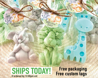 Safari Animal Soaps - Baby Shower Favors, Boy Safari Decorations, Wild One Animals Birthday Gift Girl, Giraffe Lion Elephant Party Favors