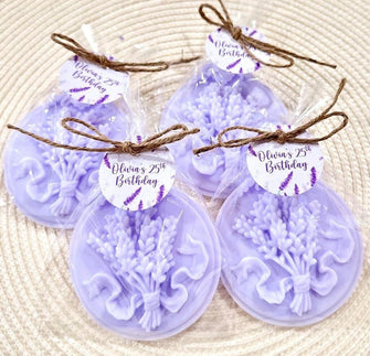 Lavender Soap Favors - Purple Bridal Baby Shower Wedding Bachelorette Birthday Party Decorations, Gift for Guests Bulk -- LAVENDER SCENTED -