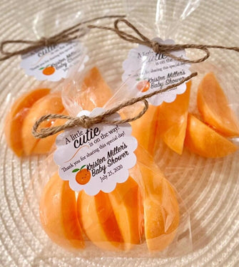 Little Cutie Soap Favors - Orange Clementine Baby Shower Decoration Girl Boy Is On the Way Gender Neutral Reveal Citrus Gift for Guests Bulk