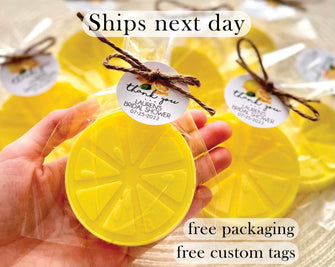 Lemon Soap Favors - Lemon Bridal Shower Baby Shower Decor Boy Girl, LEMON SCENTED, Party Favor Mediterranean Main Squeeze Summer Wedding