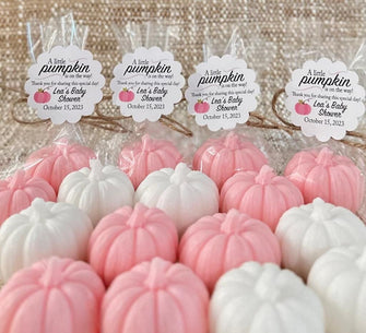 Pink Pumpkin Soaps - Mini Baby Shower Favors, Little Pumpkin Fall Decorations, Halloween Bridal Shower Wedding Party Gift for Guests in Bulk