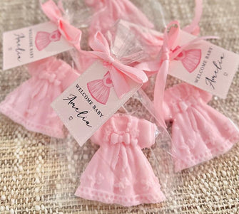 Baby Shower Soap Favors -- Girl Elegant Baby Dress Shaped Sprinkle Decoration Pink Babyshower Party Gift for Guests in Bulk Baptism Souvenir