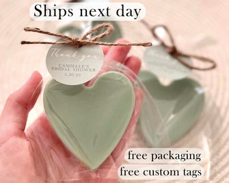 Sage Green Heart Soap Favors -- Wedding Bridal Shower Simple Minimal Eucalyptus Baby Party Gift Decoration Greenery Boho Rustic Bachelorette