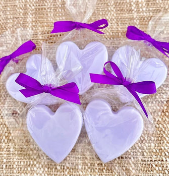 Purple Heart Soap Favors -- Lavender Party Baby Shower Decorations, Birthday Gift for Guests in Bulk, Bridal Shower Decor Wedding Minimal