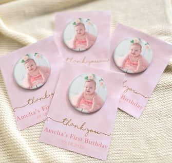 First Birthday MAGNET Favors Gifts for Guests in Bulk - Girl 1st Year Old Birthday Party Decorations Kids Custom Elegant Minimal Return Gift