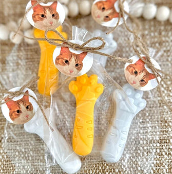 Cat Soap Favors -- Personalized Birthday Soaps with Your Photo -- Pet Party Decorations Kitten New Mom Yellow Orange Gray White Baby Shower