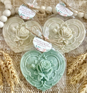 Sage Green Heart Soap Favors -- Floral Bridal Baby Shower Rose Wedding Eucalyptus Party Gift Decoration Greenery Boho Rustic Bachelorette