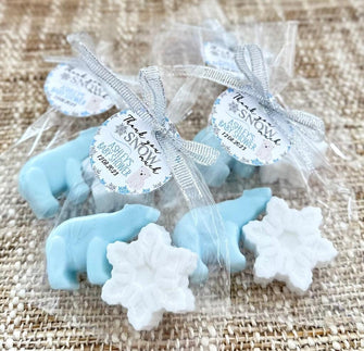 Winter Baby Shower Soap Favors - Elegant Polar Bear Snowflake Boy Party Decorations, Gift for Guests in Bulk, Onederland Custom Personalized