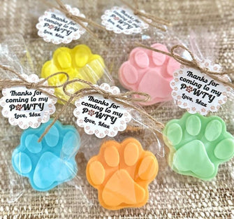 Paw Print Soap Favors - Dog Party Decorations, Cat Themed Baby Shower Birthday, Pet Pawty Gift For Guests in Bulk, Puppy Owner Wedding