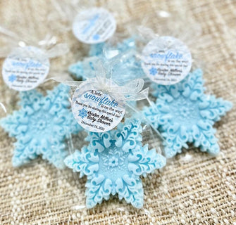 Blue Snowflake Soap Favors - Baby Shower Boy, Ice Winter Onederland Birthday, Christmas Party Decor, Gift for Guests in Bulk Cold Snow Theme