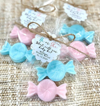 Gender Reveal SOAP Favors - He or She What Will Our Baby Be Gift for Guests in Bulk Girl Boy Gender Neutral Pink Blue Party Idea Decorations