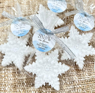 Snowflake Soap Favors - Snow in Love Winter Bridal Shower Decorations, Silver Blue Wedding Thank you Gift for Guests in Bulk Party Decor