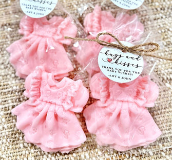 Girl Baby Shower Soap Favors -- Thank You Gift for Guests in Bulk, Hugs and Kisses Pink Dress Sprinkle Decorations, Baptism First Birthday