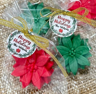 Holiday Flower Soap Favors - Christmas Party Gift for Guests in Bulk Office Coworker Event Red Green Gold Winter Baby Shower Birthday Decor