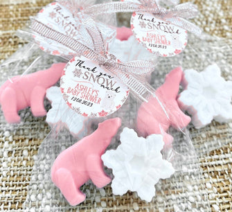 Snowflake Soap Favors - Winter Baby Shower Decorations Girl, Christmas Holiday Shaped Party Sprinkle Thank You Gift for Guests in Bulk Decor