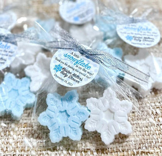 Snowflake Soap Favors - Winter Baby Shower Decorations Boy, Christmas Holiday Shaped Party Sprinkle Thank You Gift for Guests in Bulk Decor