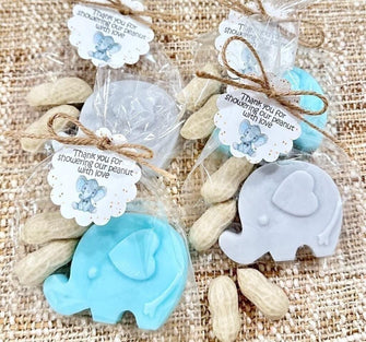 Elephant Peanut SOAPS -  Baby Shower Favors, Boy Decorations, Party Thank You Gift for Guests in Bulk, Little Peanut First Birthday Decor