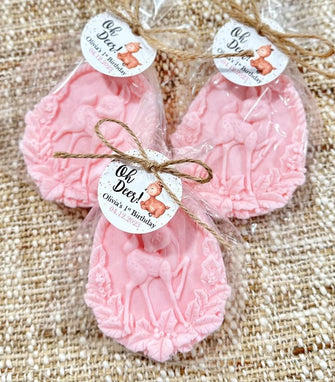 Oh Deer Soap Favors - Boho Baby Shower Decorations Girl, Sprinkle Floral Kids First Birthday Gift for Guests in Bulk, Pink Gold Party Theme