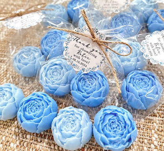 Dusty Blue Peony Soaps - Baby in Bloom Shower Favors Girl Boy Something Before I Do Bridal Party Gift for Guests Bulk Wedding Birthday Decor