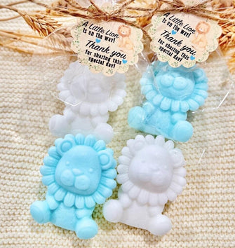 Baby Boy Lion SOAP Favors - Blue Baby Shower, Safari Animal Decorations, Wild One First Birthday Gift for Guests in Bulk Jungle Theme Party