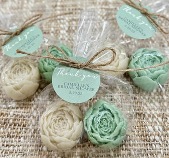 Sage Green Peony Soap Favors - Baby Shower Girl in Bloom Bridal Wedding Decor Wild Flower Theme Party Birthday Gift for Guests in Bulk