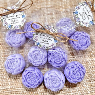 Purple Peony Soap Favors - Baby in Bloom Baby Shower Girl Gift for Guests in Bulk, Bridal Party Decor Sweet 16 Quinceanera Wild Flower Theme