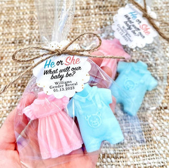 Gender Reveal Soap Favors - He or She Gender Neutral Baby Shower Gift for Guests in Bulk, Pink Blue Boy Girl What will Baby Be Decorations