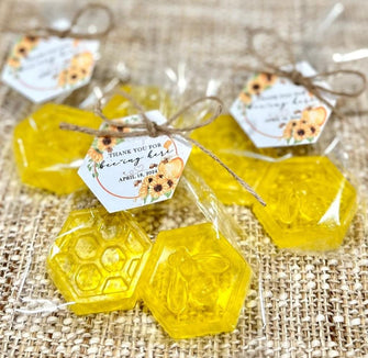 Honey Bee Soaps - Baby Shower Favors, First Bee Day, Queen Bridal Shower Decorations, Honeycomb Kids Mommy Birthday Gift for Guests in Bulk