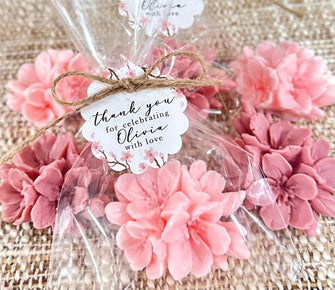 Mini Cherry Blossom Soap Favors - Little Flower Party Theme, Pink Floral Bridal Gift for Guests in Bulk, Baby Shower in Bloom Decorations