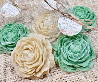 Big Peony Soap Favors - Bridal Shower Gift for Guests in Bulk, Baby in Bloom Sprinkle Decorations, Neural Sage Green Floral Party Girl Ideas