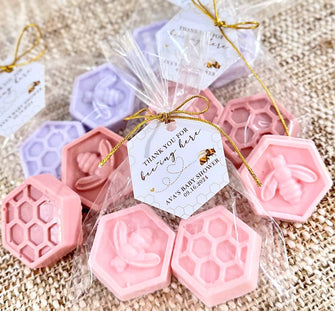 Girl Honey Bee Soaps - Baby Shower Favors, Party Gift for Guests in Bulk Bridal Theme Beary First Bee Day Bearly Wait Honeycomb Decorations