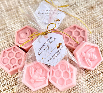 Pink & Gold Honey Bee Soaps - Baby Shower Favors, Party Gift for Guests in Bulk Bridal Shower Theme Girl First Bee Day honeycomb Decorations